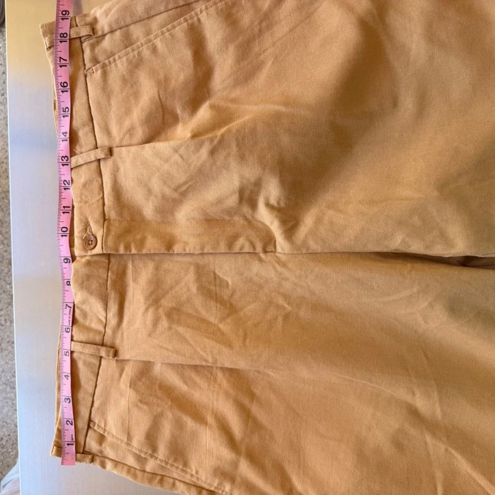Vintage Trust Mens Pleated Linen Blend TrousersTan Cuffed Straight Leg 38x30
